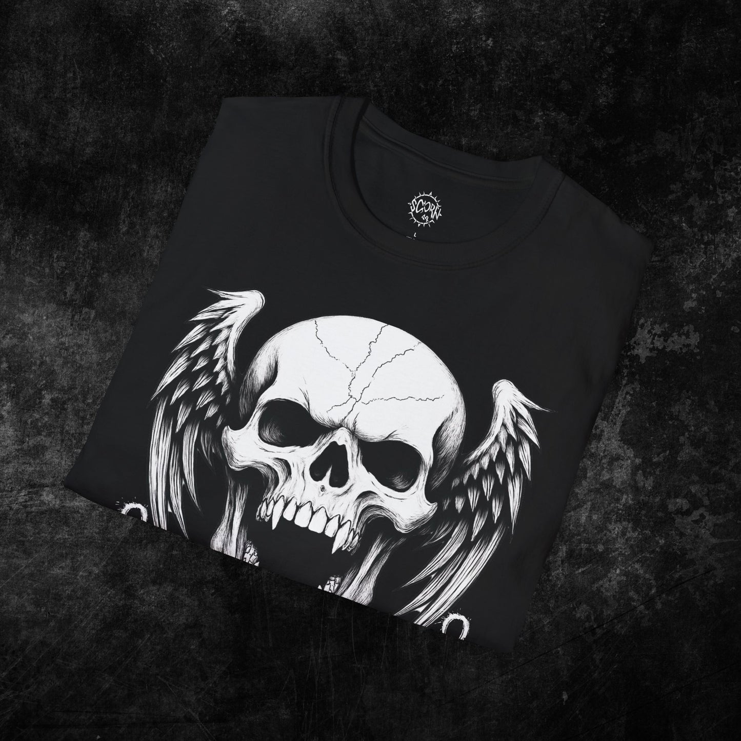 Skull and Wings Graffiti - Scorn44 Graphic Tee